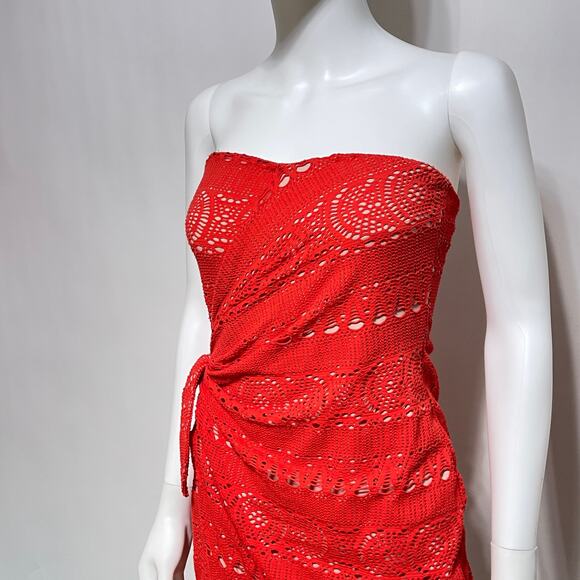 Free People Dress Women's Small Orange Oceanside Crochet Sleeveless Faux Wrap - Picture 2 of 13